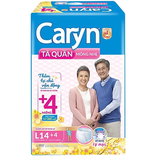 Tã Bỉm Quần Người Lớn Caryn Mỏng Nhẹ Chống Tràn Size L-14 Miếng Dành Cho Người Già Có Thể Tự Đi