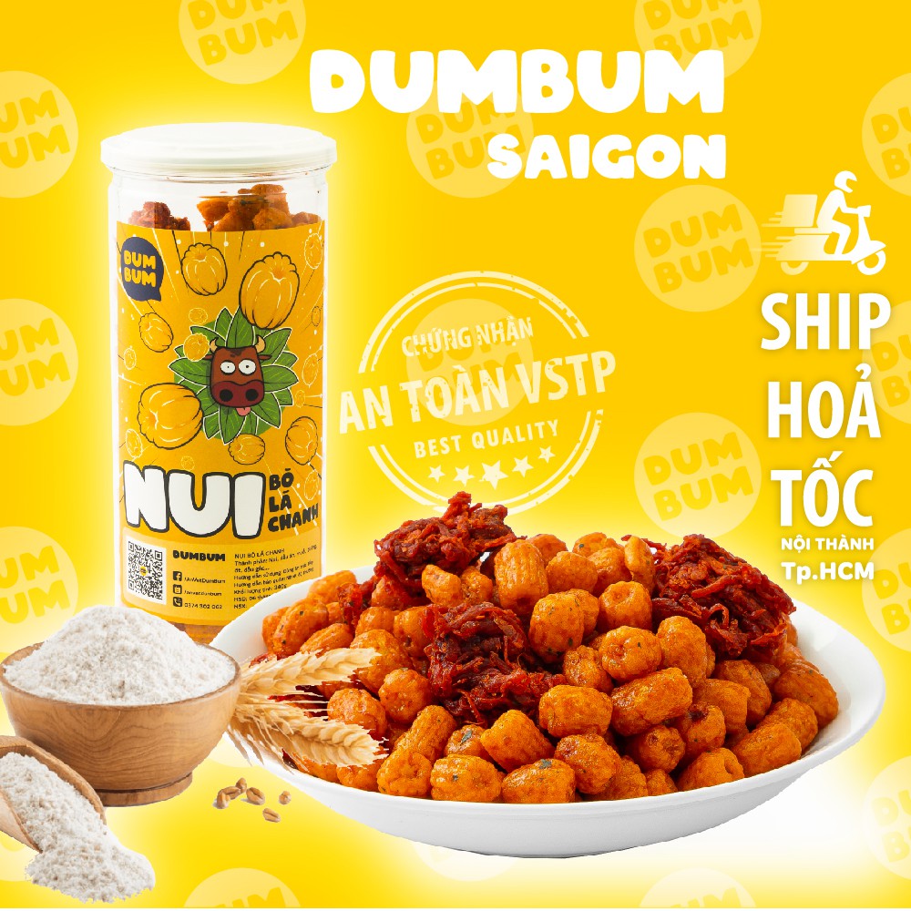 [Mã 77FMCGSALE1 giảm 10% đơn 250K] Nui sấy giòn khô bò lá chanh DumBum 340g đồ ăn vặt Sài Gòn