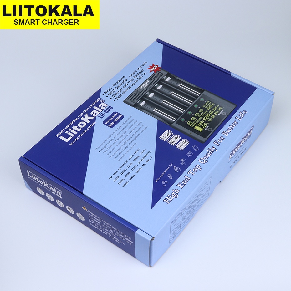 Bộ sạc và test pin đa năng Liitokala Lii-600 Pin NiMH Lithium 18650 3.7V 18350 18500 21700 25500 26650 AA AAA