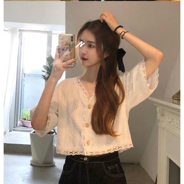 Áo Cardigan Ngắn Tay Phối Ren Màu Trắng Thiết Kế Mới 2022 Thời Trang Mùa Hè Cho Nữ
