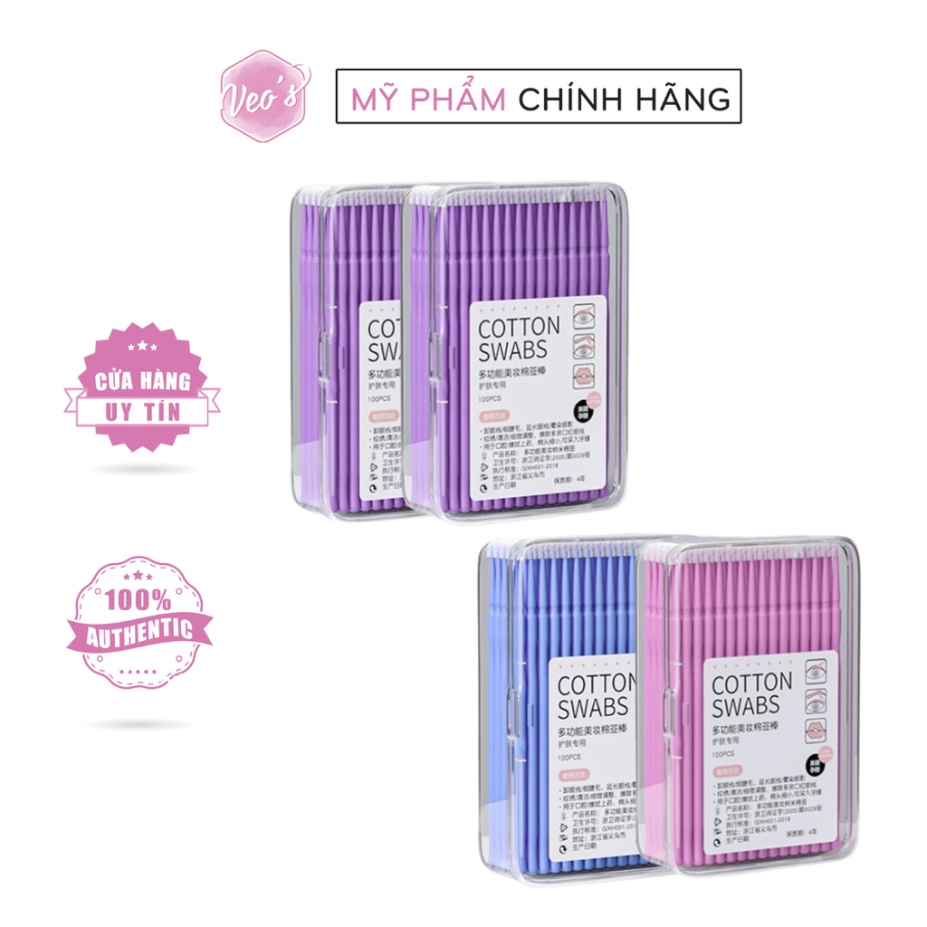 Hộp tăm bông đa năng siêu nhỏ siêu mịn giúp tẩy trang mắt môi tiện dùng