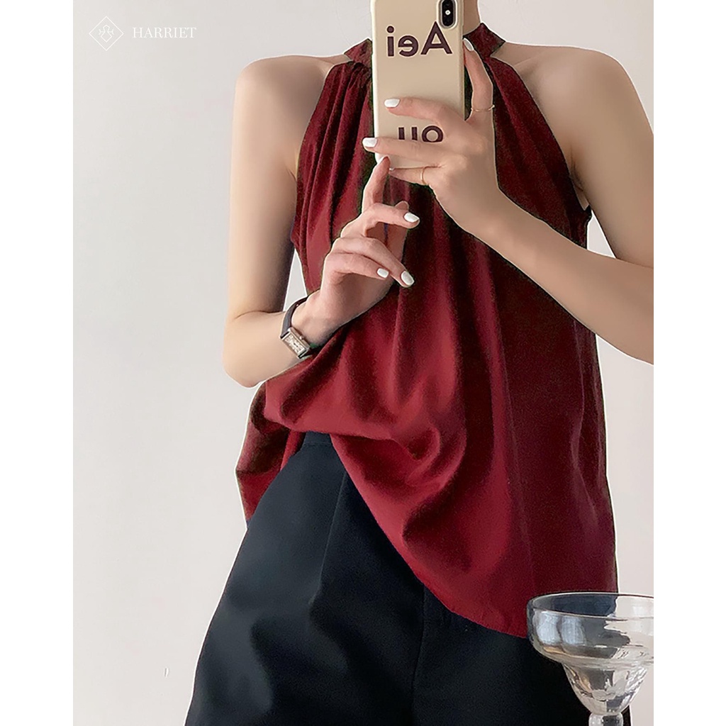 Áo đỏ cổ yếm nữ sexy ,kiểu xếp ly cổ đẹp màu đỏ đô diện đi chơi siêu đẹp