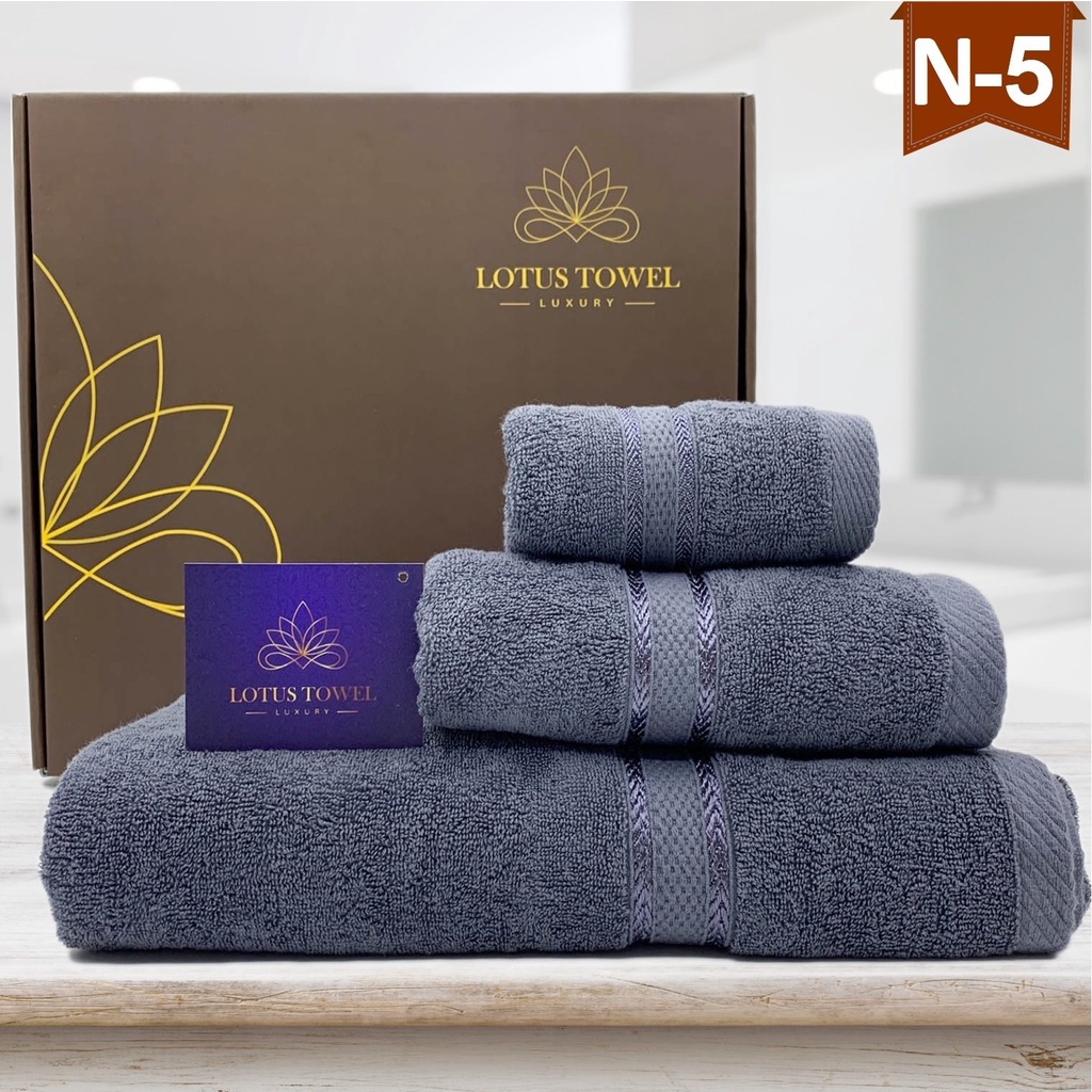Combo set 3 Khăn: tắm, gội, mặt Lotus Towel 100% Cotton Mềm Mại, Thấm Hút, Kháng Khuẩn