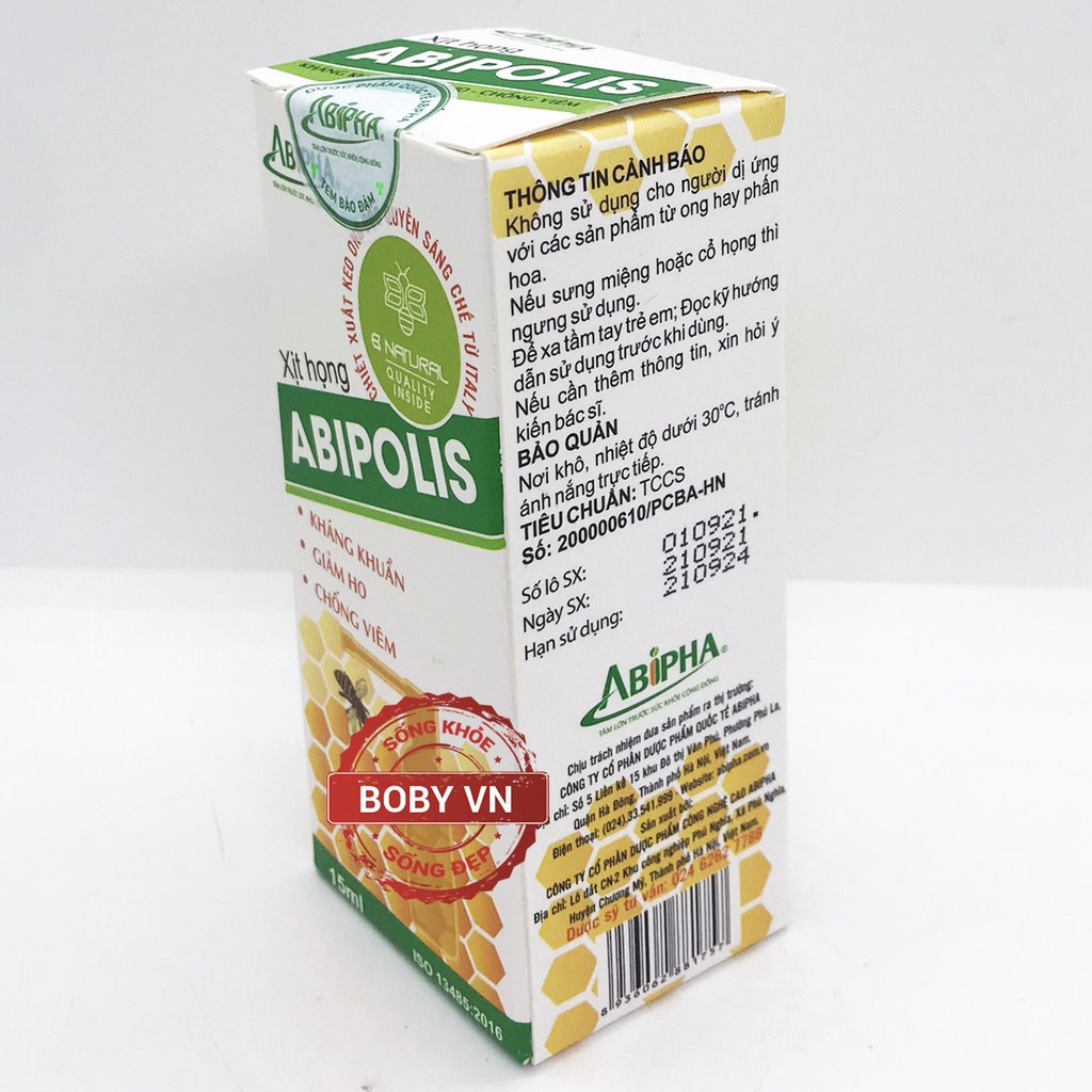 Xịt họng Abipolis kháng khuẩn giảm ho chống viêm - 15ml - Boby