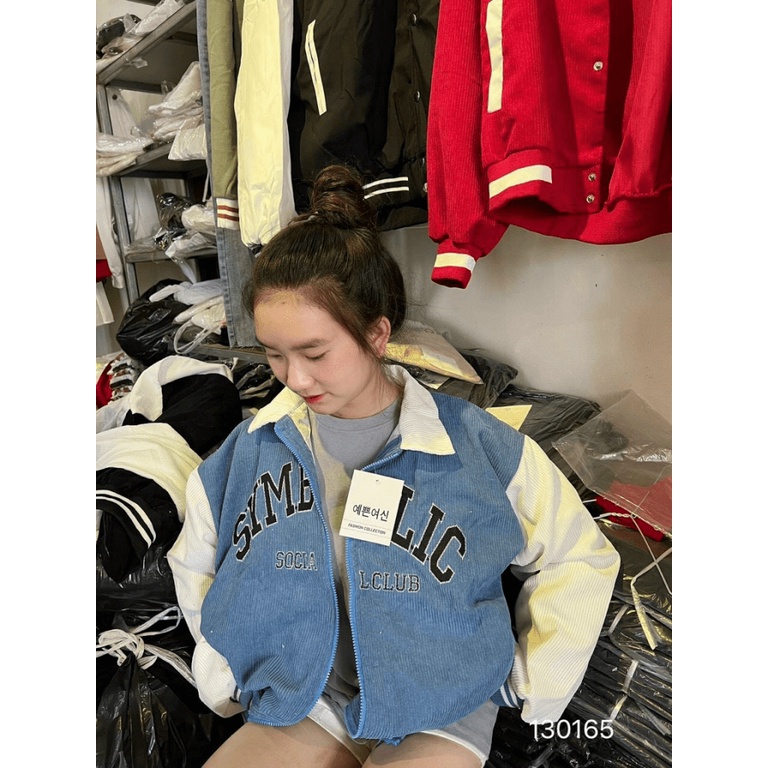 Áo Khoác Nhung 2 Lớp Lót Dù Cổ Bẻ Thêu Chữ Sịn Sò Form Rộng Mặc Thoáng Mát NEW UNISEX