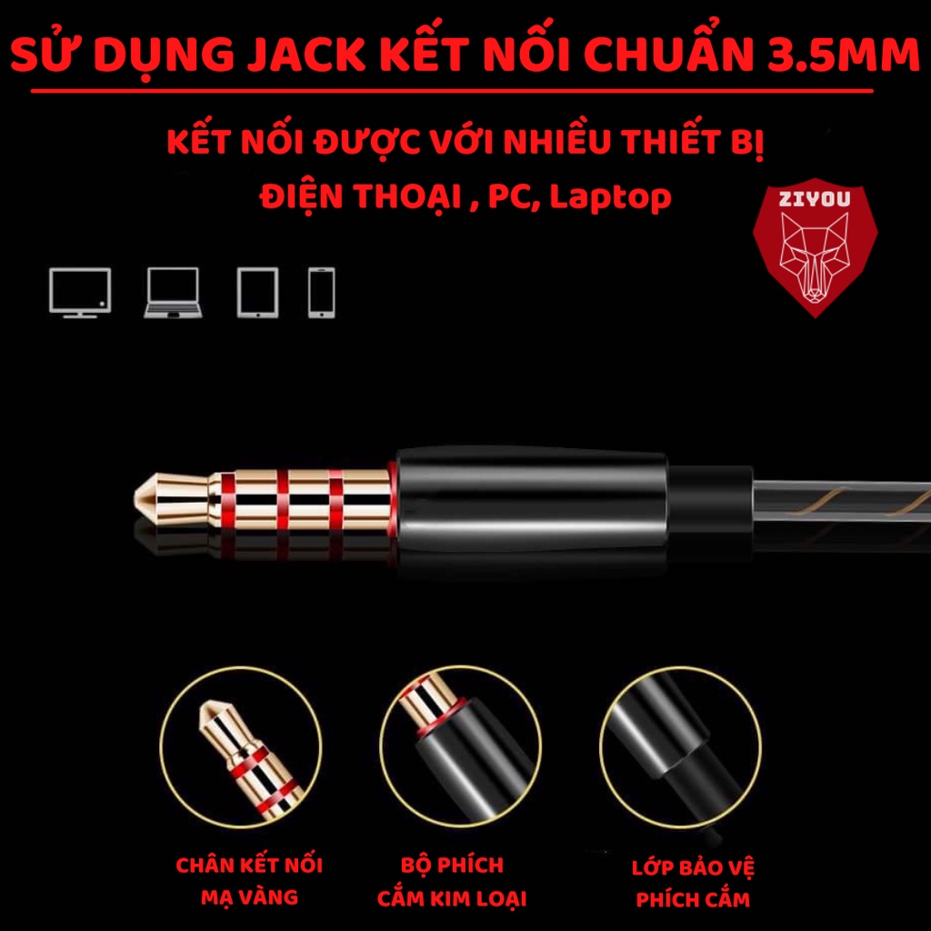 Tai nghe chống ồn có mic ZIYOU CK8 có dây,  Full hộp,  nghe nhạc chơi game cực đã cho điện thoại