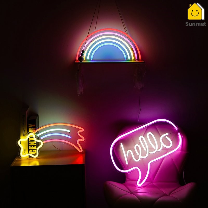 Đèn LED Neon SIÊU TO Decor Phòng Ngủ Tặng Kèm Móc Treo đèn Decor đèn neon treo tường Quán Bar Chill Sunmet