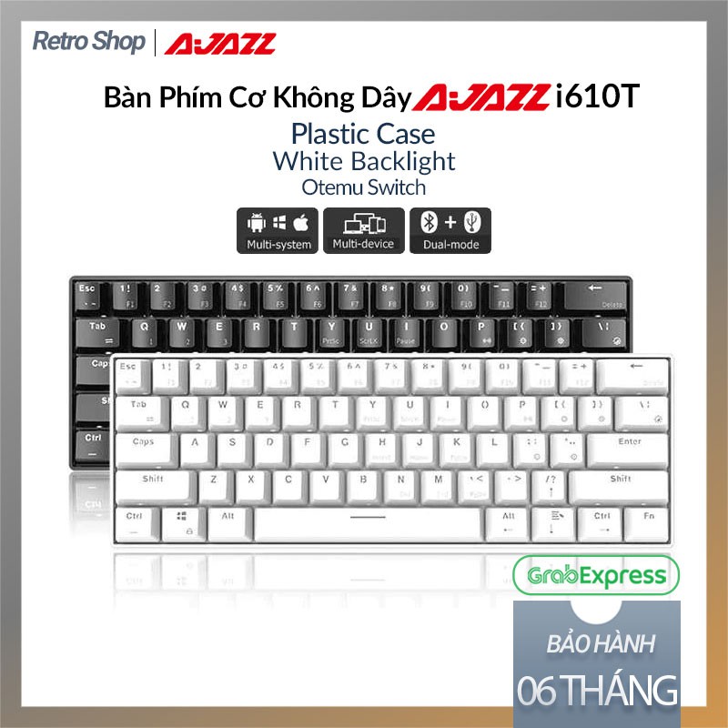 Bàn Phím Cơ Gaming Không Dây AJAZZ x NACODEX i610T / Kết Nối 2 Chế Độ / Có Dây / Không Dây / Khung Nhựa / Đèn Nền Trắng