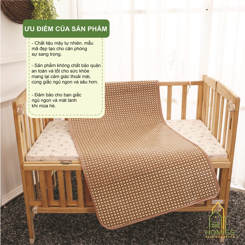Chiếu Mây Tự Nhiên HOMIES Cho Bé Chất Liệu Mây Điều Hòa Mặt Sau Lót Lụa Cao Cấp