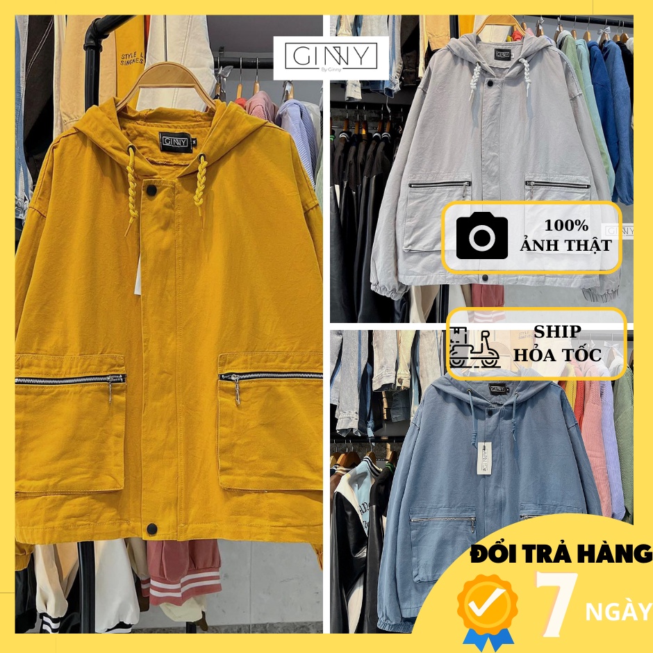 Áo khoác kaki phối 2 túi zip CP-07 GINNY form rộng unisex nam nữ chính hãng đã về rồi đâyyy