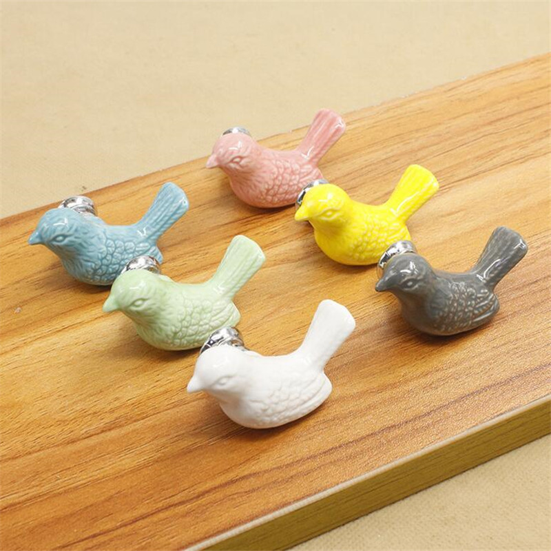 INS Cartoon Bird Shaped Ceramic Handle Lovely Pigeon Children's Cabinet Door Drawer Knob Handles White Single Hole Pulls Furniture Diy