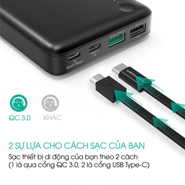 Sạc Dự Phòng QC 3.0 Ravpower  20100 mAh - RP-PB043 - PD 3.0 - 18W - Sạc Thông Minh ismart+ - Hàng Nhập Khẩu Chính Hãng