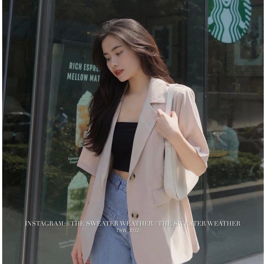 Áo blazer nữ 1 lớp cộc tay mặc hè, áo vest nữ blazer ngắn tay khoác ngoài phong cách hàn quốc | WebRaoVat - webraovat.net.vn