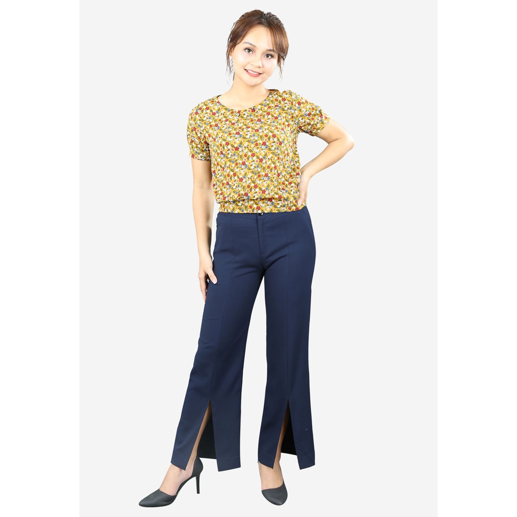 Quần ống suông xước tím than túi chéo 1 khuy xẻ trước The One Fashion QL227TT