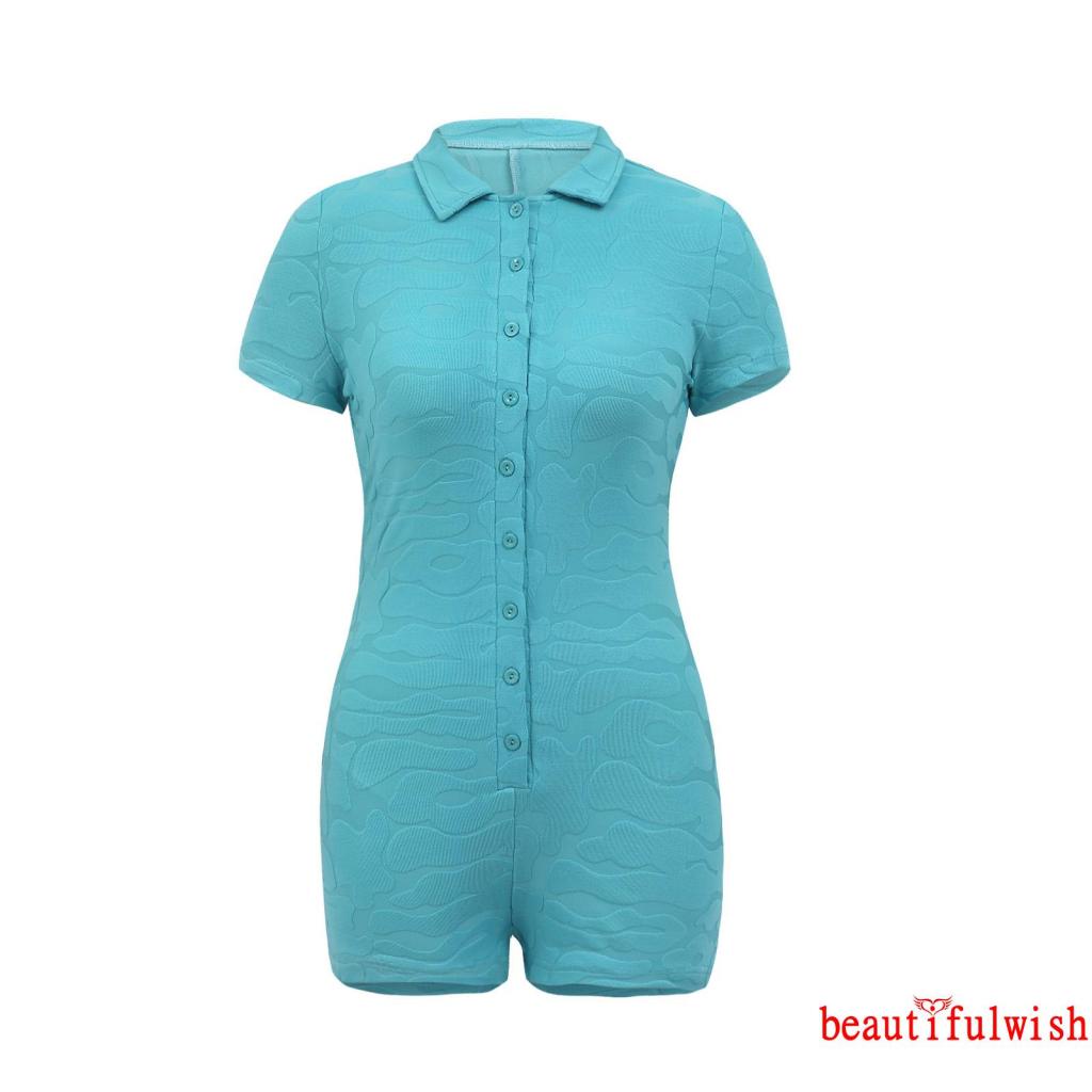 ✬Re◐Áo liền quần Tay Ngắn Cổ Polo Cài Nút Màu Sắc Trơn Thời Trang Mùa Hè Cho Nữ | BigBuy360 - bigbuy360.vn