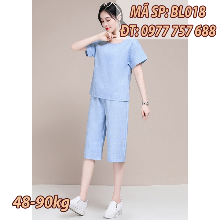 Đồ bộ ống rộng linen form rộng 90KG cho mẹ trung niên U50 u60 BL018