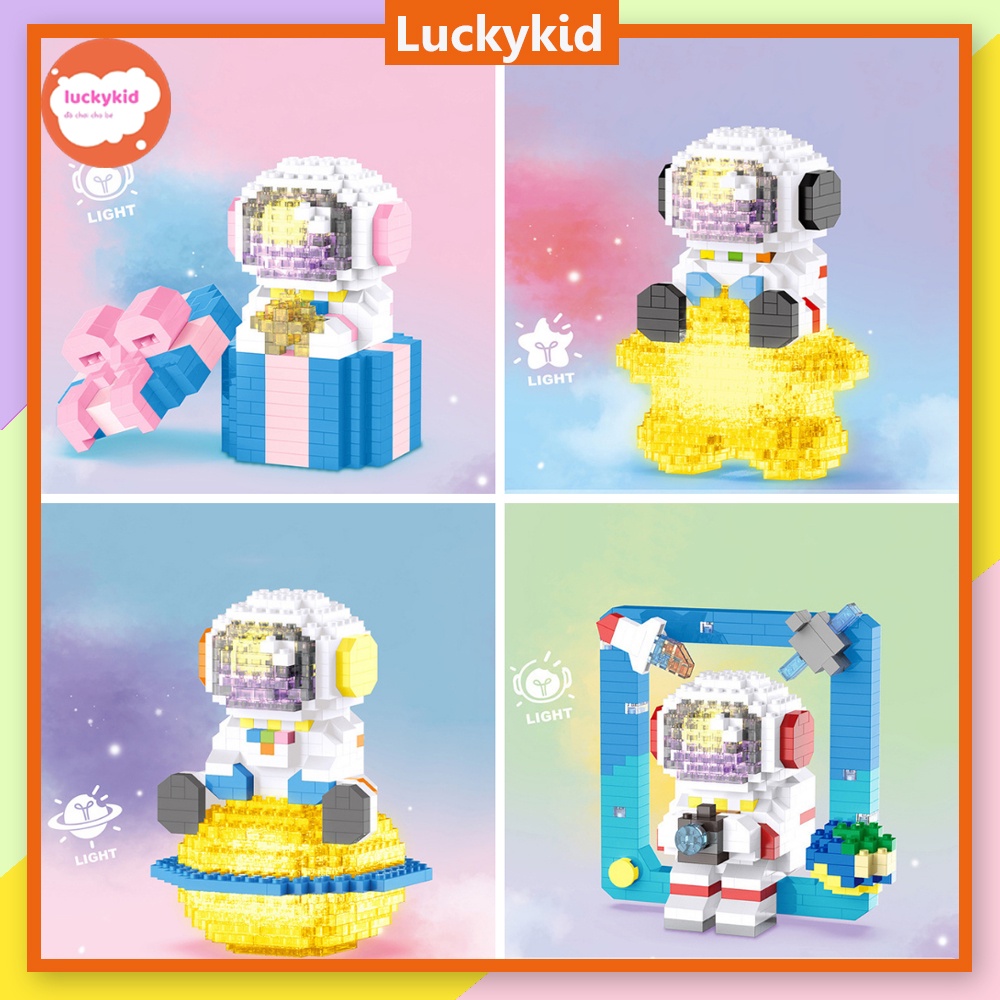 Mô hình lắp ráp lắp ghép xếp hình 3d mini cute phi hành gia có đèn led phát sáng Luckykid