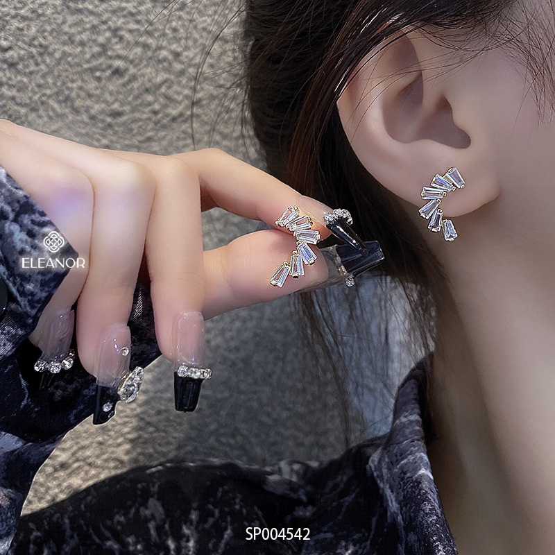 Bông tai nữ chuôi bạc 925 Eleanor Accessories khuyên tai viền cong lấp lánh phụ kiện trang sức 4542