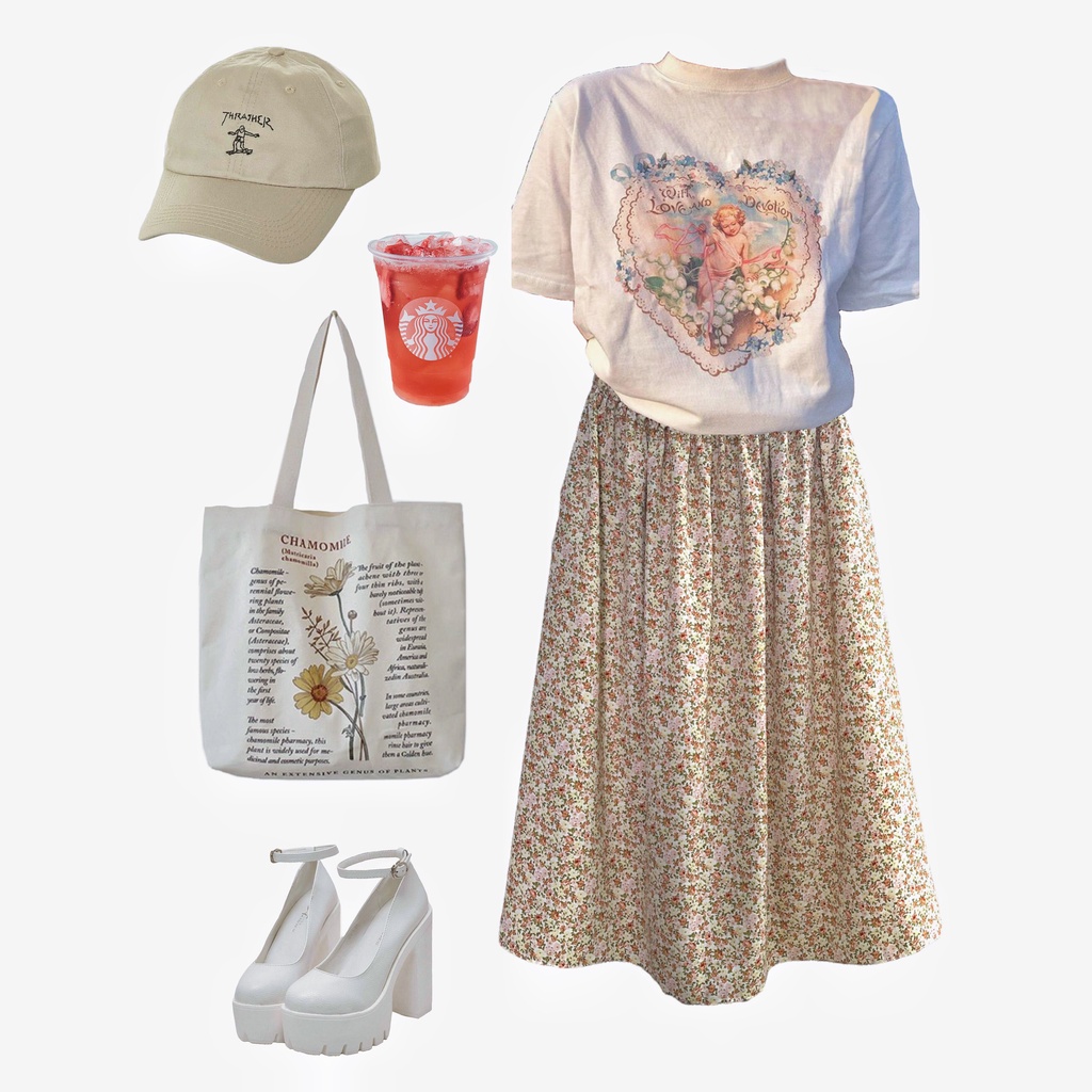 Chân váy dài hoa nhí lưng thun co giãn - MOME.vn