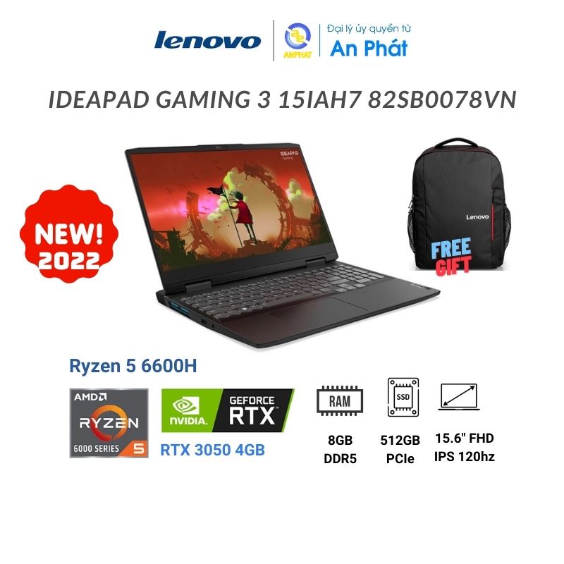 [Mã ELLAP4 giảm 400K] Laptop Lenovo IdeaPad Gaming 3 15IAH7 82SB0078VN (Ryzen 5 6600H + RTX 3050 4GB)