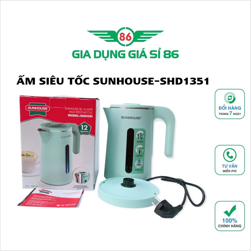 ẤM SIÊU TỐC CAO CẤP INOX 2 LỚP 1.8L SUNHOUSE SHD1351