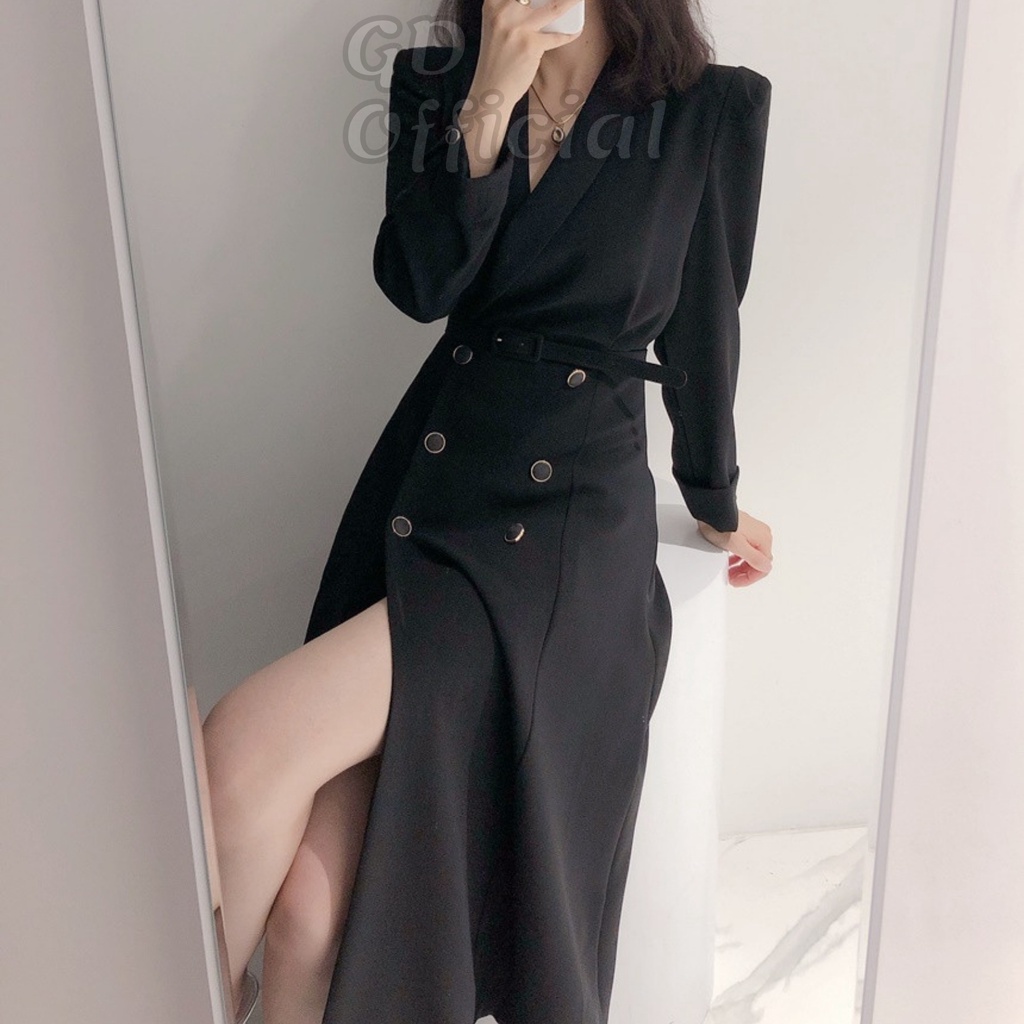 D35|Đầm nữ công sở thanh lịch kèm thắt lưng chất lụa nhẹ nhàng màu trắng, đen GD Official