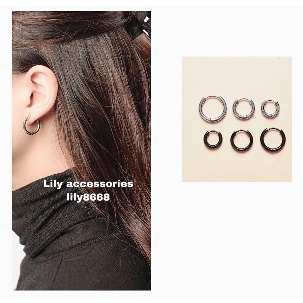 Classic Hoop Earring khuyên tai titan tròn không gỉ không đen không dị ứng nam nữ unisex