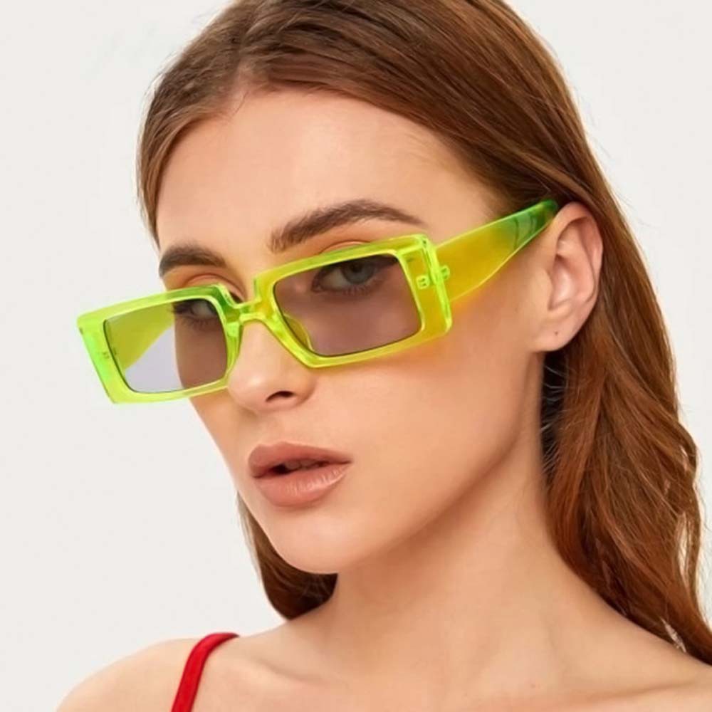 EXPEN Vintage Outdoor Eyewear Cool Green Fluorescent Rectangle Sunglasses Women Thick Frame Fashion Street Shot Retro Ladies UV400 Protection