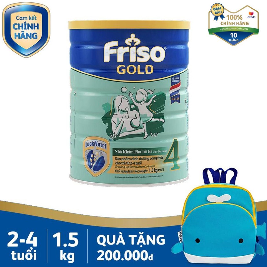 DATE 5/2022 Sữa bột Friso Gold 4 1.5kg Tặng 1 balo cá voi xanh