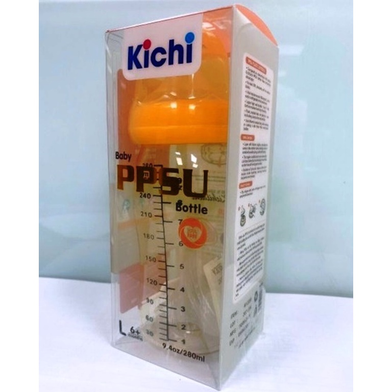 Bình sữa nhựa cao cấp PPSU cổ rộng Kichilachi Kichi - 90ml / 160ml / 280m