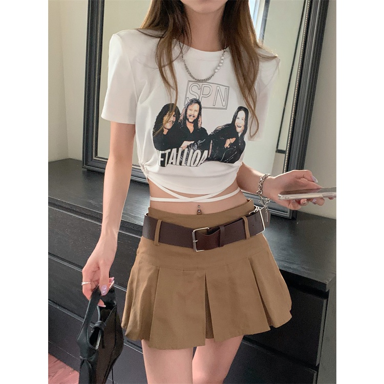 Cocory vn Áo Thun Crop Top Tay Ngắn Cột Dây Thời Trang Mùa Hè Phong Cách Hàn Quốc Cho Nữ