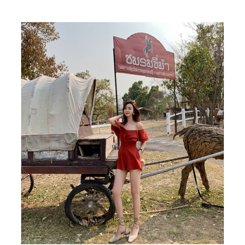 Bộ Áo Liền Quần Trễ Vai Dáng Rộng Eo Cao Quyến Rũ Trẻ Trung Cho Bạn Gái | BigBuy360 - bigbuy360.vn