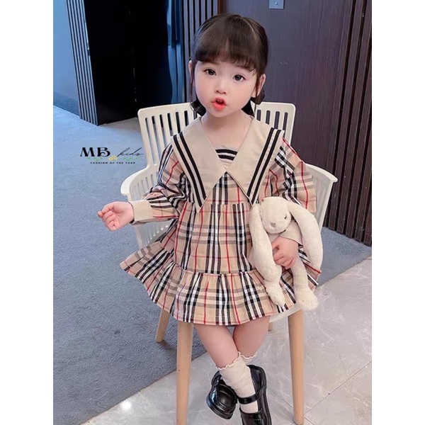 Váy kẻ bbr dài tay cho bé