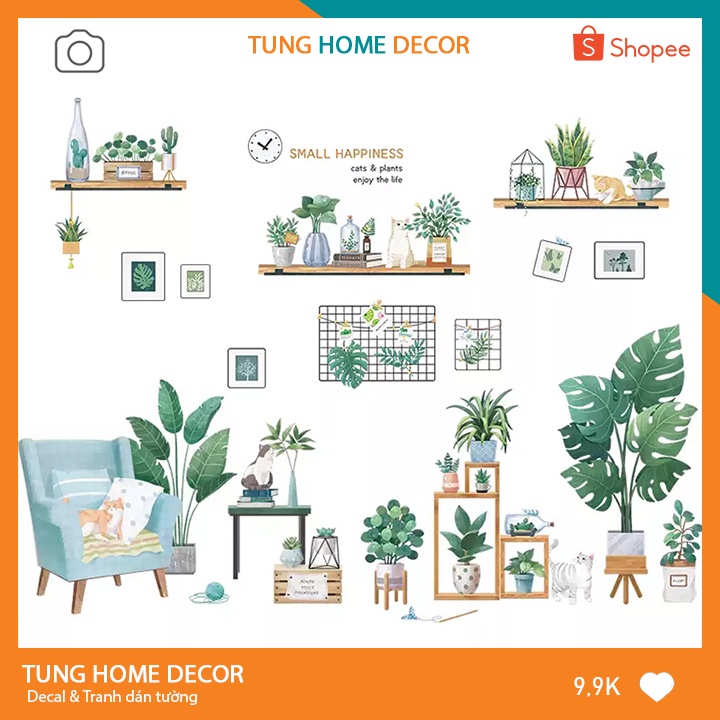 Decal dán tường hàn quốc trang trí phòng ngủ TUNG DECOR Small Happines Khổ Lớn