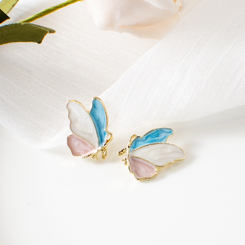 Bông Tai Mạ Bạc 925 Hình Bướm Nhiều Màu Phong Cách Hàn Quốc