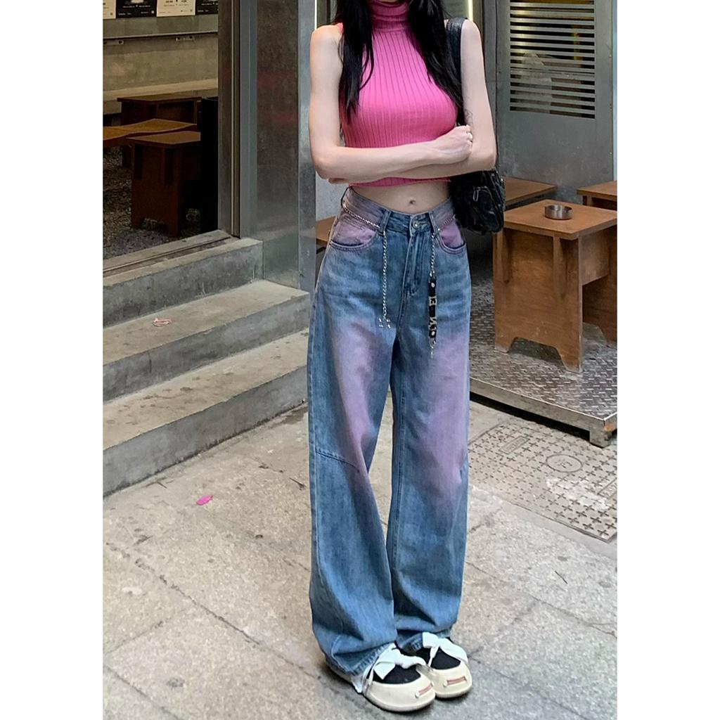 「 WELOVE1 」Quần Jean Dài Eo Cao Ống Rộng In Họa Tiết Graffiti Thời Trang Mùa Hè Dành Cho Nữ