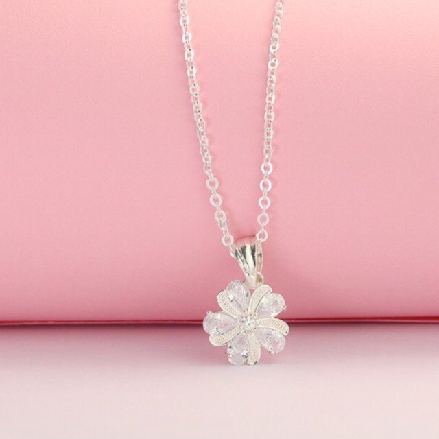 Dây chuyền bạc nữ mẫu hoa đá sang chảnh - Kho sỉ bạc Nhất Linh