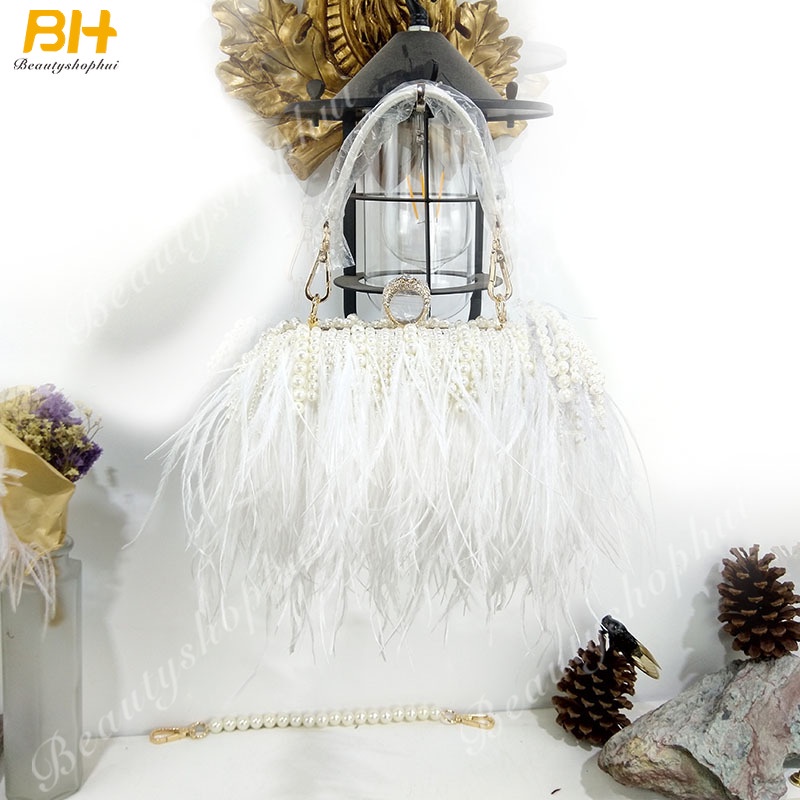 Túi Xách Lông Đính Ngọc Trai Thời Trang Cho Nữ 2022