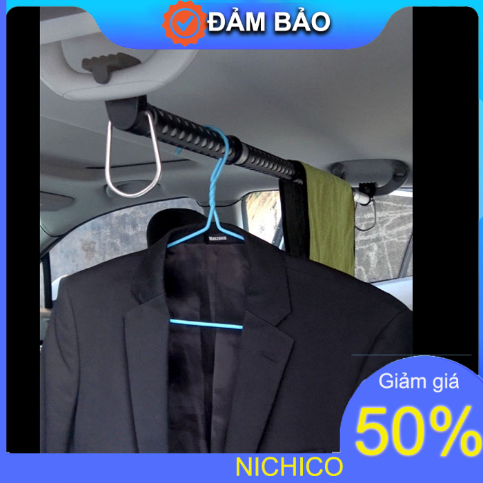 Thanh treo quần áo trên ô tô cao su chống trượt, Thanh phơi quần áo điều chinh chiều dài từ 91-162cm
