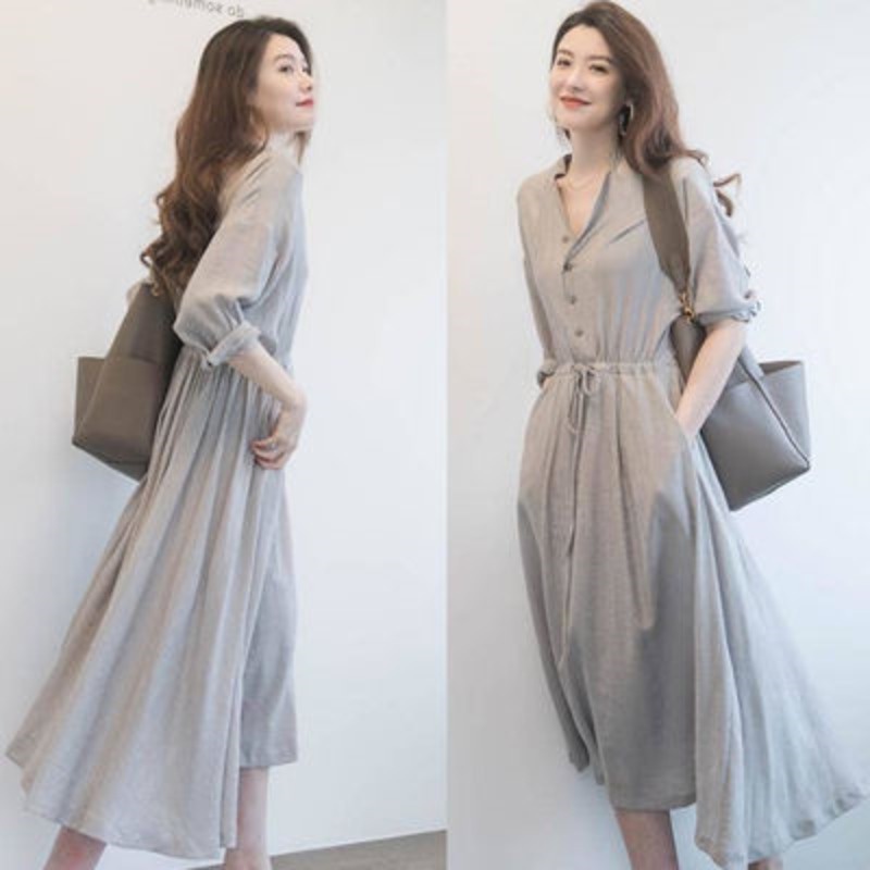 Đầm Trơn Tay Dài Kiểu Dáng Đơn Giản Thanh Lịch Cho Nữ Size S-3xl 165269 Đầm Midi Dáng Chữ a Thiết Kế Cột Dây Eo Thời Trang Trẻ Trung Cho Nữ