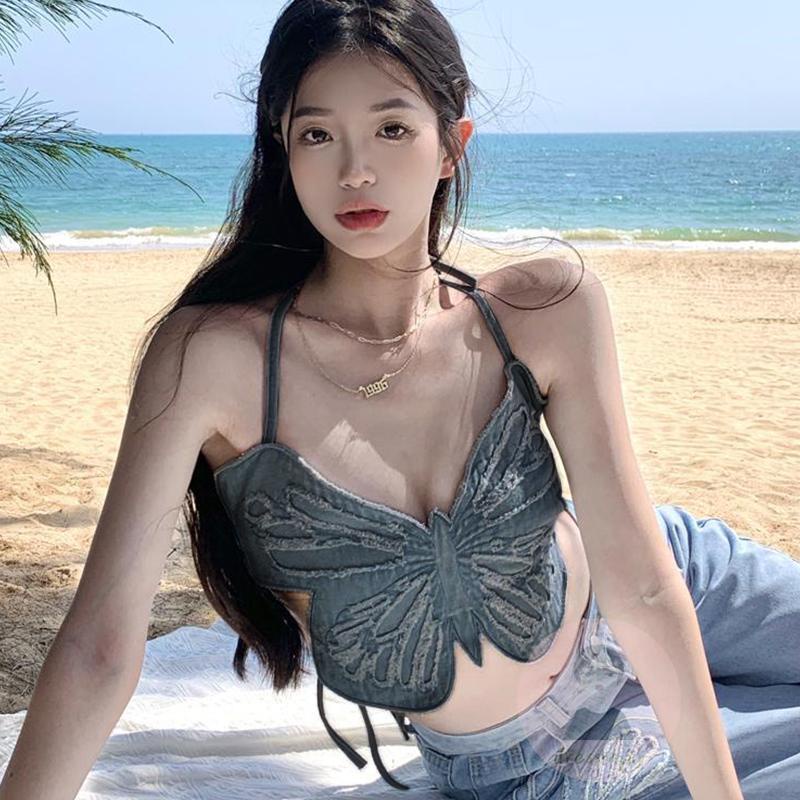 Áo Tank Top Hai Dây Hở Lưng In Họa Tiết Bướm 3D Thời Trang Mùa Hè Cho Nữ