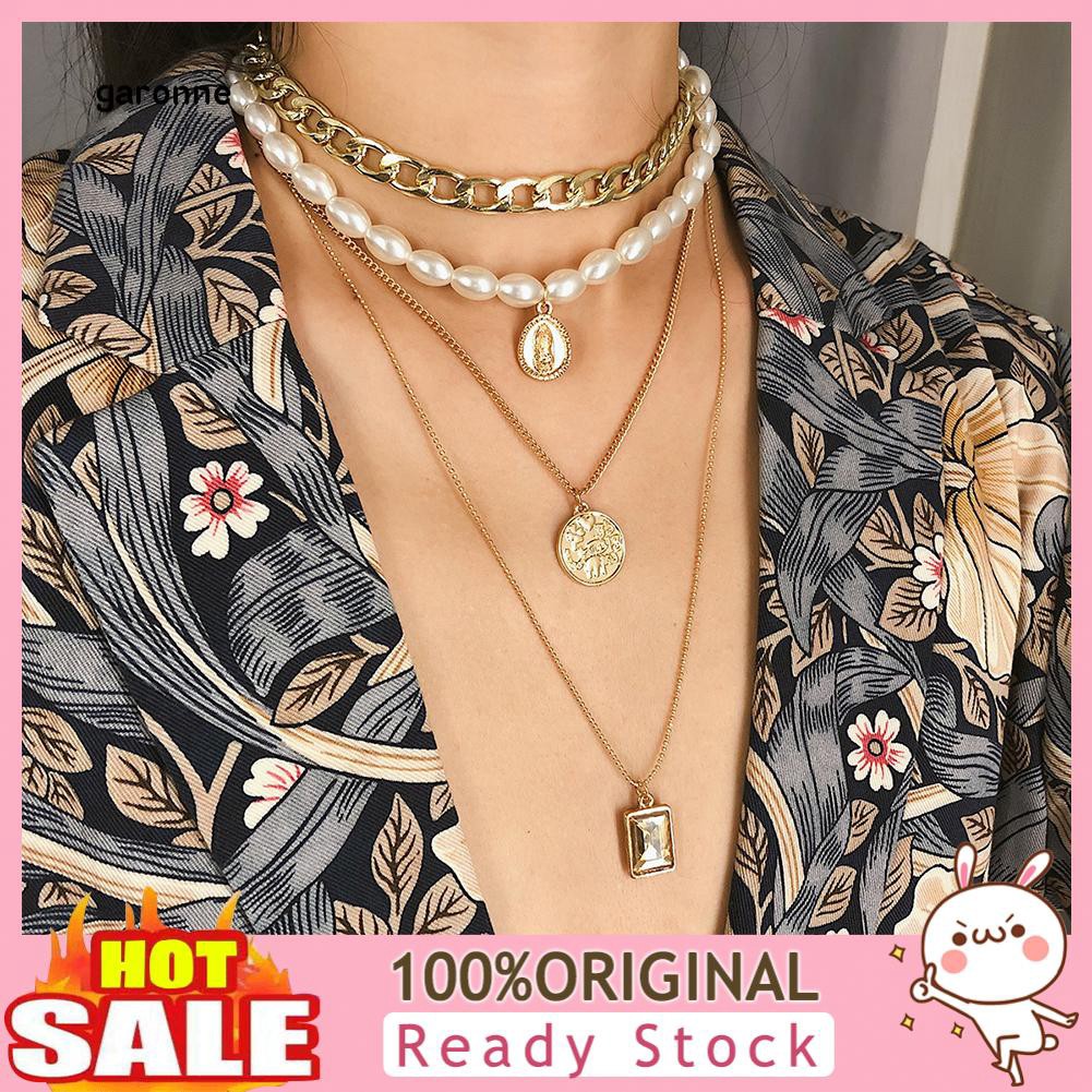Dây chuyền nhiều lớp đính ngọc trai giả thời trang