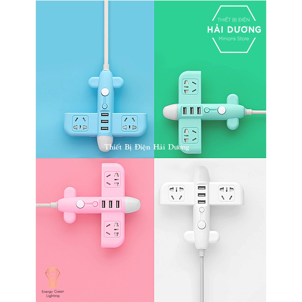 Ổ Cắm Điện Thông Minh Hình Máy Bay Có Đèn Ngủ Chuyển Đổi Đa Chức Năng - Có Đầu Cắm USB - Tặng kèm phích chuyển 3 chân