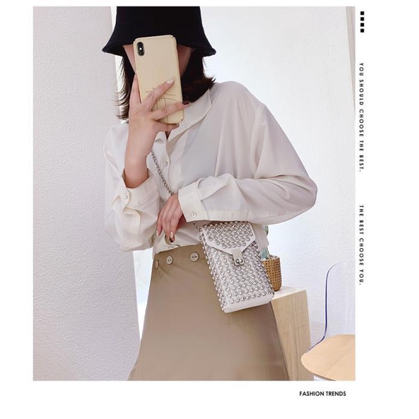 Túi Đeo Chéo Mini Đựng Điện Thoại Đính Đá Thời Trang Mùa Hè Cho Nữ