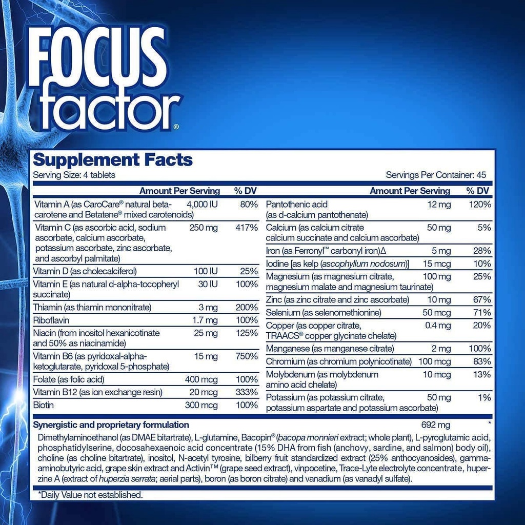 Focus Factor Nutrition For The Brain Viên Uống Bổ Sung Vitamin Cho Não 180 Viên