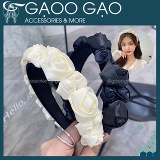 Cài tóc kết hoa hồng ba chiều, bờm tóc lụa hoa trắng đen hotgirl đi tiệc, mấn hoa trend GẠOO GẠO