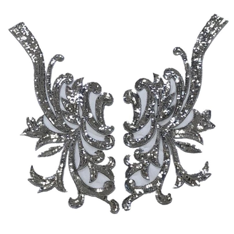 Miếng Vải Ren Lưới Màu Bạc Thêu Họa Tiết Trang Trí Váy Cưới DIY