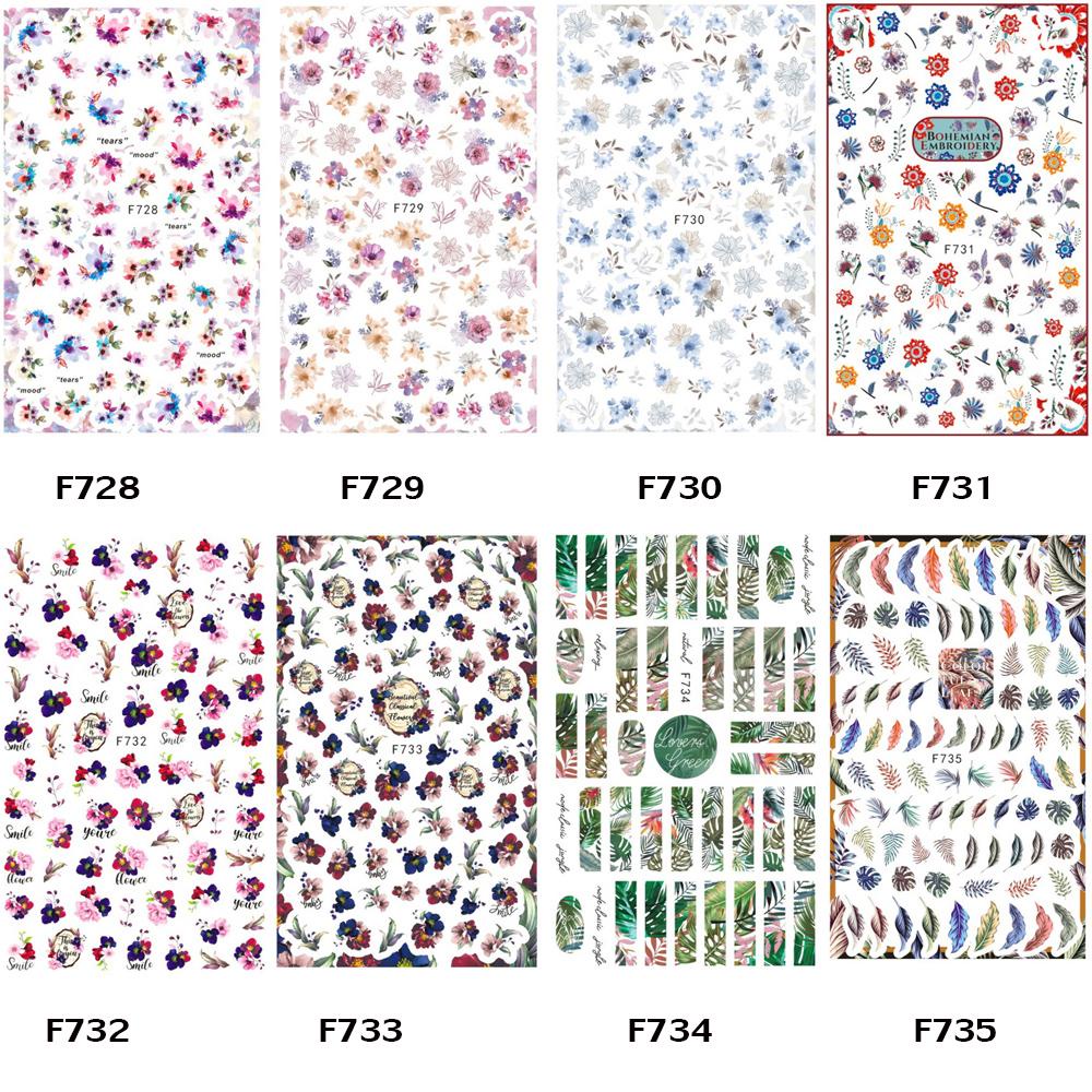 CACTU Sticker Dán Móng Họa Tiết Hoa Lá 3D