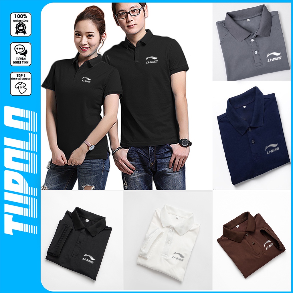 ✑♤Áo polo nam nữ . Li-Ning PLAYBOY cổ dệt bo len ,áo thun có tay ngắn thanh lịch in họa tiết siêu đẹp