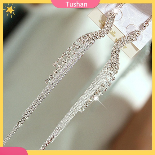 Khuyên tai dáng dài hình chữ S đính đá thời trang nữ thanh lịch